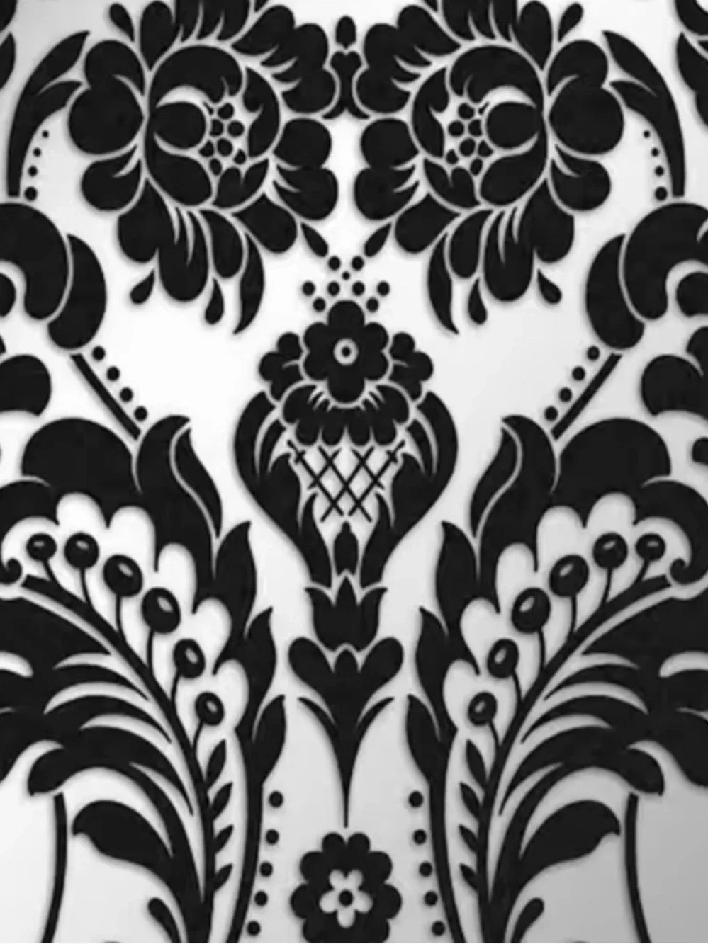 Gothic Damask Black & Silver Flock Wallpaper Graham & Brown, Retails $220